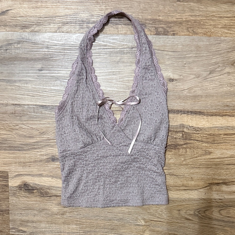 Lavender Halter Top with Lace Trim